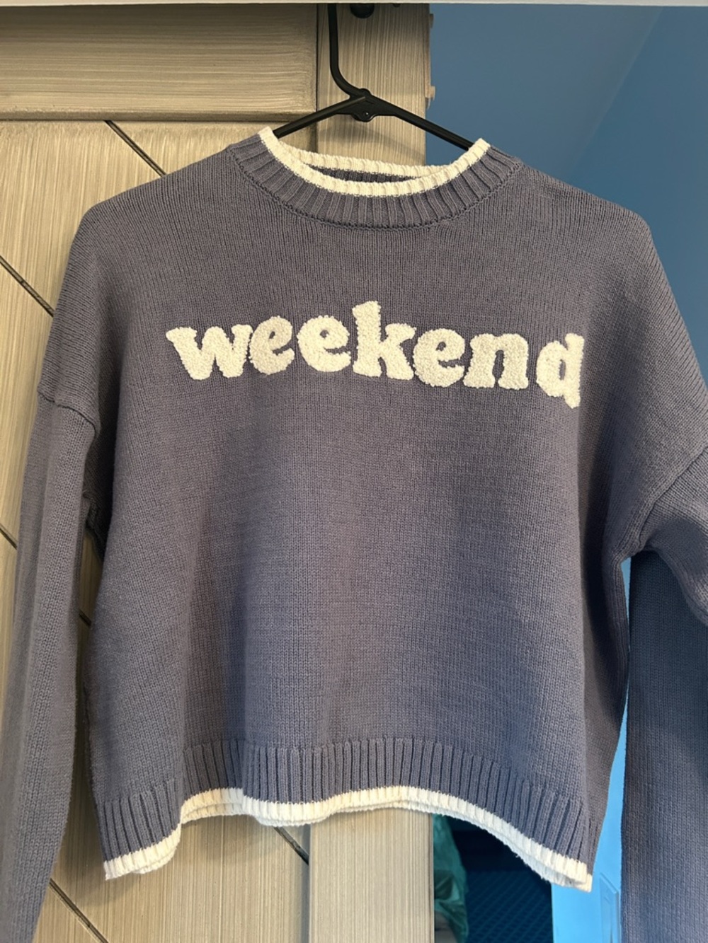 Sincerely Jules Weekend Crewneck Sweater in Slate Blue and White